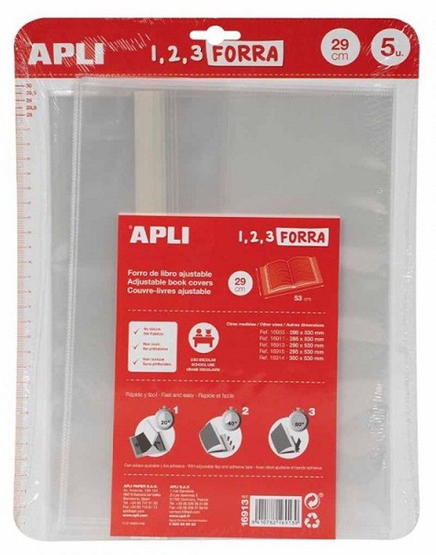 Forro de libros con solapa ajustable PP 290 mm 5 uidades