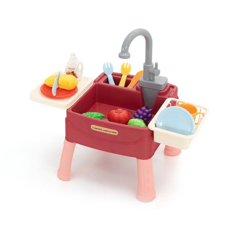 Fregadero infantil de polietileno en rojo y beige, 45 x 26 x 39 cm | Basin Of Wash