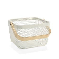Frutero con asa de Metal/Madera Blanco, 25x25x17cm
