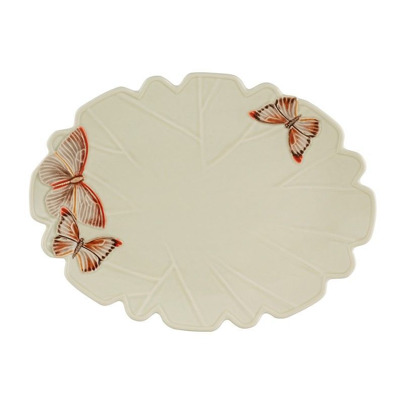 Fuente de loza en beige y multicolor, 40,3 x 30 x 4,8 cm | Cloudy Butterflies