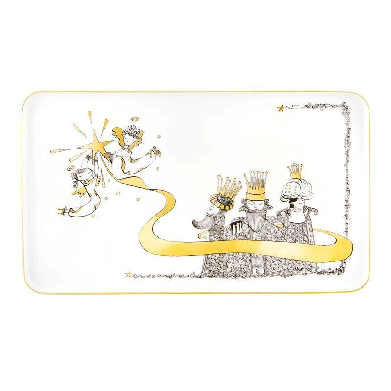 Fuente de porcelana blanco y dorado, 34,6 x 20,2 x 1,8 cm | Chasing stars