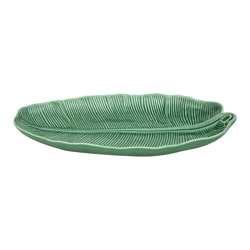 Fuente L de loza en verde, 50,5 x 28 x 6,5 cm | Hojas de bananero