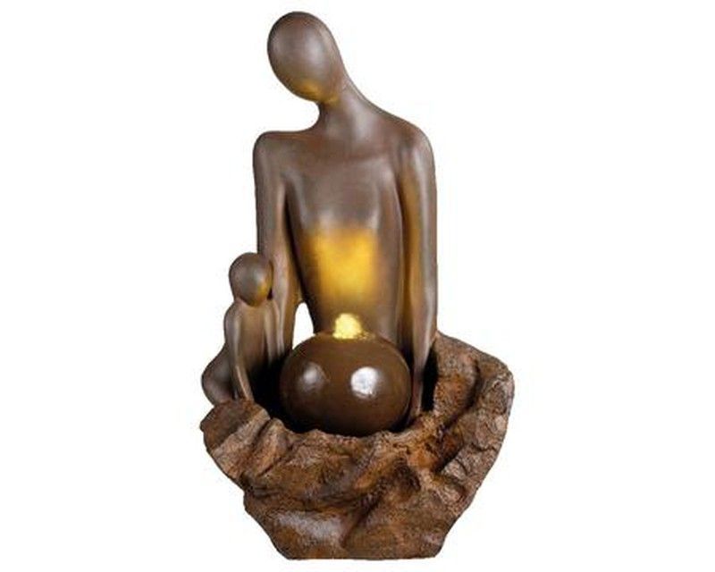 Fuente madre sentada con hijo de poliresina exterior Lumineo