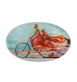 Fuente oval Emergência de porcelana en multicolor, 39,4 x 24,5 x 2,4 cm | Pedalando