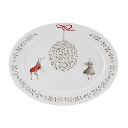 Fuente oval grande de porcelana en blanco, rojo y negro, 42,5 x 32,5 x 3,4 cm | Nöel