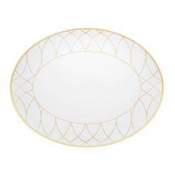 Fuente oval grande de porcelana en blanco y oro, 41,6 x 32,3 x 2,9 cm | Terrace