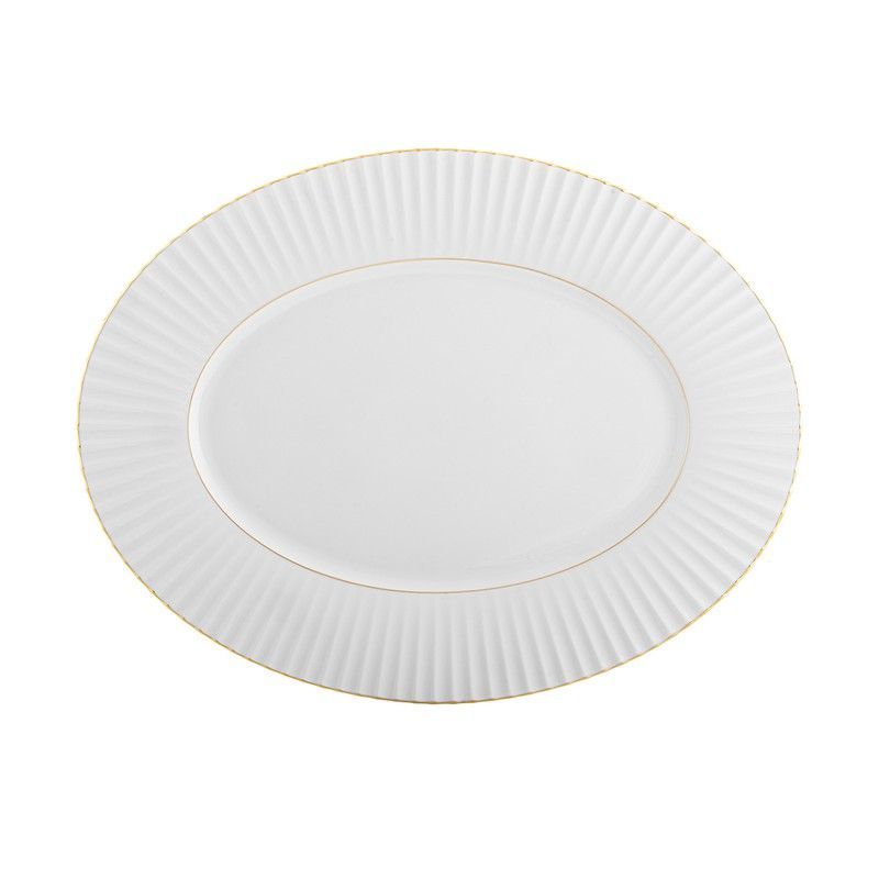 Fuente oval grande de porcelana en blanco y oro, 43,1 x 33,2 x 2,7 cm | 200 Años