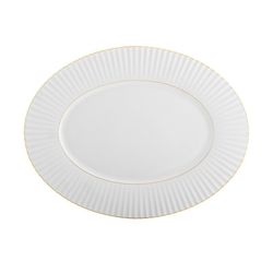 Fuente oval grande de porcelana en blanco y oro, 43,1 x 33,2 x 2,7 cm | 200 Años