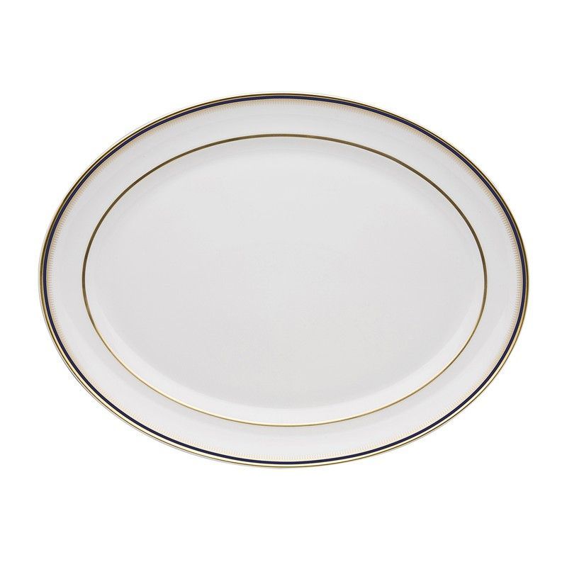 Fuente oval mediana de porcelana en blanco, azul y oro, 35 x 27,3 x 3,5 cm | Cambridge