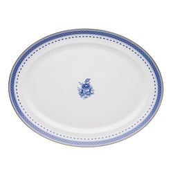Fuente oval mediana de porcelana en blanco y azul, 35 x 27,3 x 3,5 cm | Cozinha Velha