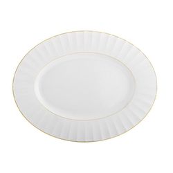 Fuente oval mediana de porcelana en blanco y oro, 36 x 28 x 3 cm | 200 Años