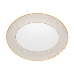 Fuente oval pequeña de porcelana en blanco, beige y oro, 34,7 x 26,5 x 2,8 cm | Terrace