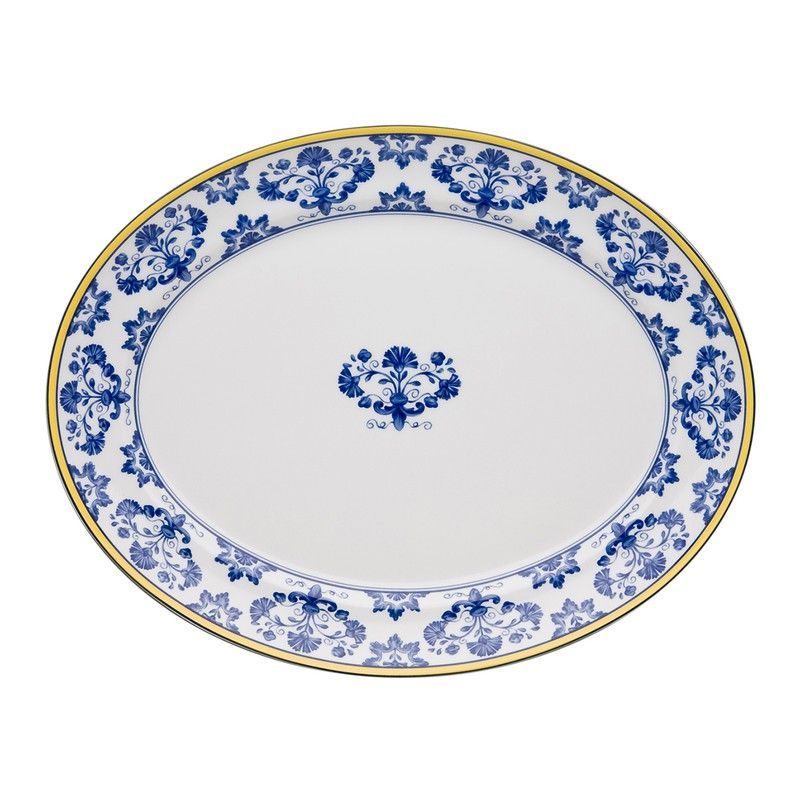 Fuente ovalada S de porcelana en azul y amarillo, 35 x 27,3 x 3,5 cm | Castelo Branco
