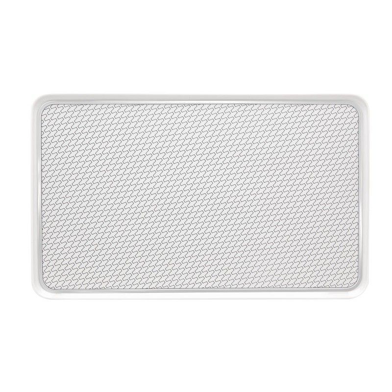 Fuente rectangular grande de porcelana en blanco y platino, 41,8 x 25,1 x 1,8 cm | Trasso