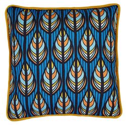 Funda de cojín de terciopelo y algodón orgánico azul y amarillo, 45 x 45 cm