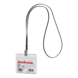 Funda de tarjeta horizontal con colgante ErichKrause 95x58mm, transparente, colgante de color gris (en bolsa)