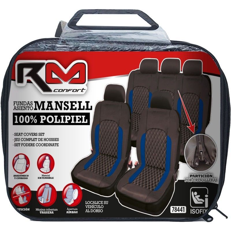 *FUNDA INTERIOR 100% POLIPIEL "MANSELL" COLOR NEGRA / AZUL, UNIVERSAL