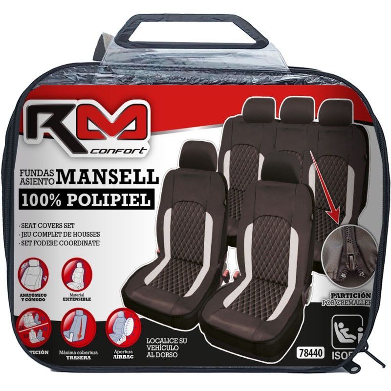 *FUNDA INTERIOR 100% POLIPIEL "MANSELL" COLOR NEGRA / GRIS, UNIVERSAL