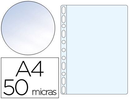 Funda Multitaladro Q-Connect Din A4 50 Mc Cristal Bolsa de 100 Unidades