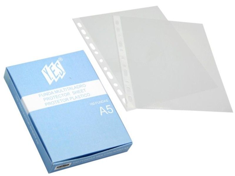 Funda multitaladro tamaño Din A5. Calidad cristal. Caja de 100 unidades
