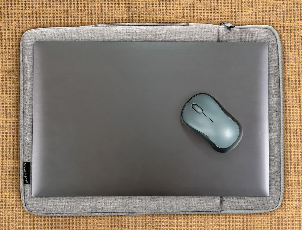 Funda para portatil q-connect 15,6\" con asa 1 bolsillo exterior con cremallera color gris 350x250x25 mm"