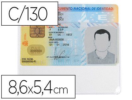 Funda portadocumento q-connect dni 130 micras pvc transparente con uÑero 86x54 mm