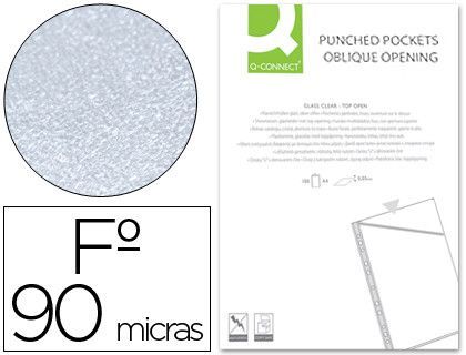 Funda Q-Connect Corte Oblicuo 290X195 mm Cristal 4 Taladros Pvc 90 Mc Caja de 100 Unidades