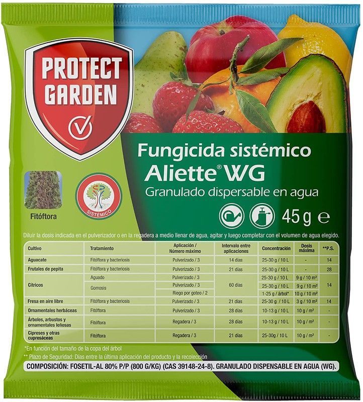 Fungicida sistémico Aliette WG para Huerto y Jardín 45gr