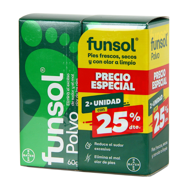 Funsol Polvo Duplo 120g – Control del sudor y mal olor en pies
