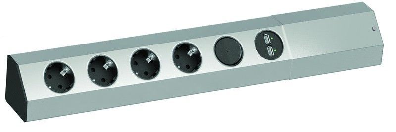 Futura toma de red acabado inox, 4 tomas red + 2 usb + interruptor