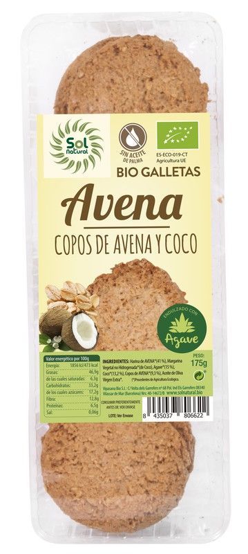Galletas De Avena Coco Y Agave Bio 175 G