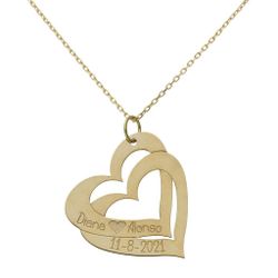 Gargantilla colgante con dos corazones en oro de 18 Kilates personalizable muy original