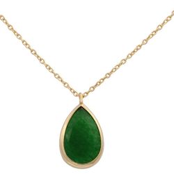 Gargantilla colgante mujer en oro 18K con forma de lágrima y piedra verde color Jade