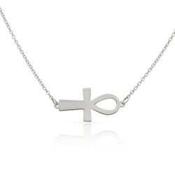 Gargantilla collar cruz de la vida en oro blanco de 18Kilates