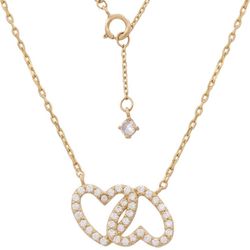 Gargantilla en oro de 18 kilates de mujer cadena forzada y dos corazones entrelazados con circoniotas
