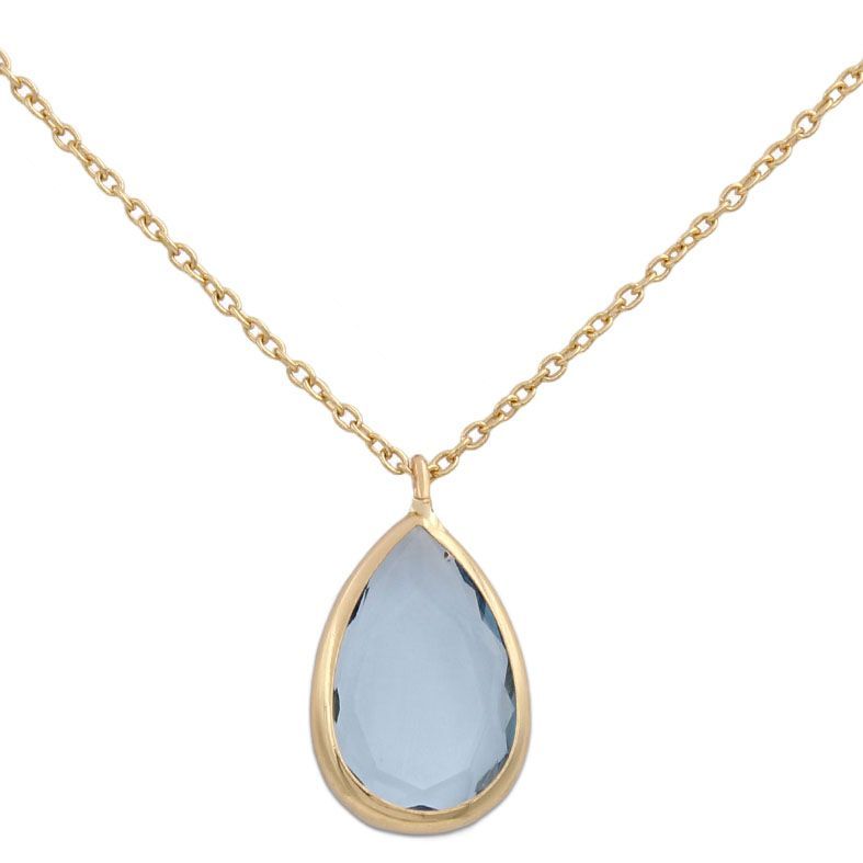 Gargantilla mujer en oro 18K en forma de lágrima con piedra azul