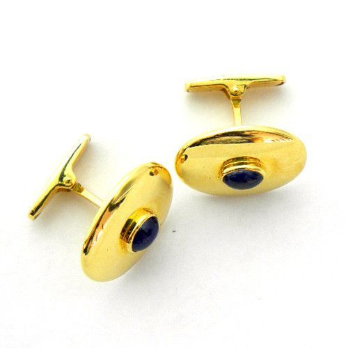 Gemelos Oro 18kts Ovalado Con Zafiro GE1/14047