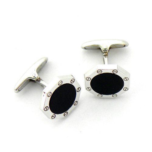 Gemelos Oro Blanco 18kts Octogonal Con Onix GE1/35070