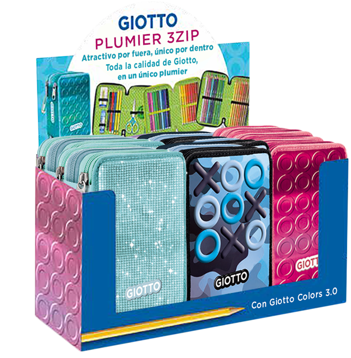 Giotto Estuche Plumier 3Zip Surtido 2025 en Display 6 Uds