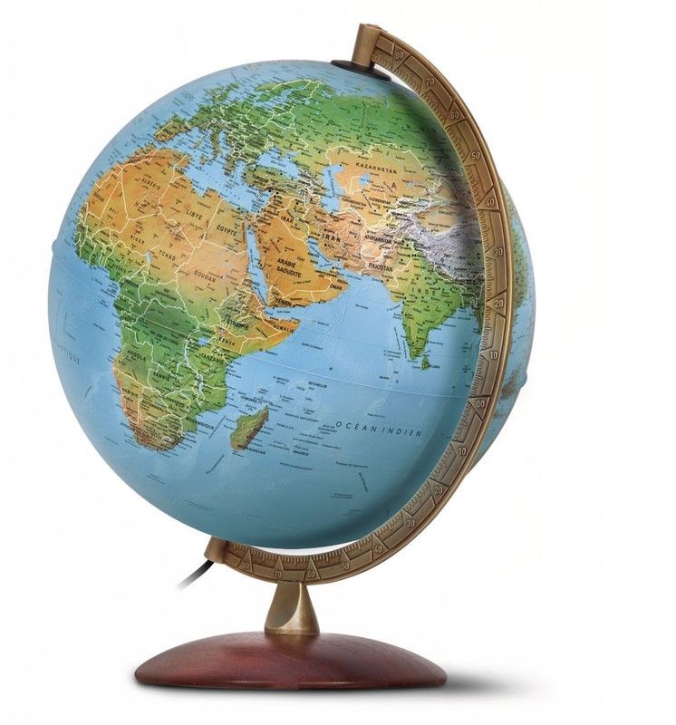 Globo terráqueo Astra. Fronteras y capitales con luz.