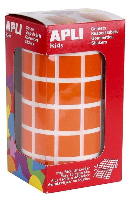 Gomets rollo cuadrados 15 mm naranja