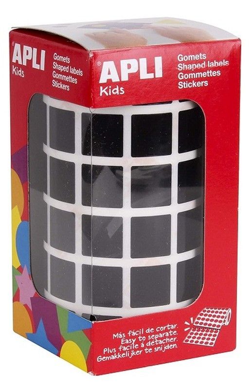 Gomets rollo cuadrados 15 mm negros