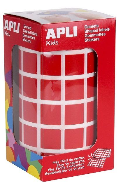 Gomets rollo cuadrados 15 mm rojo