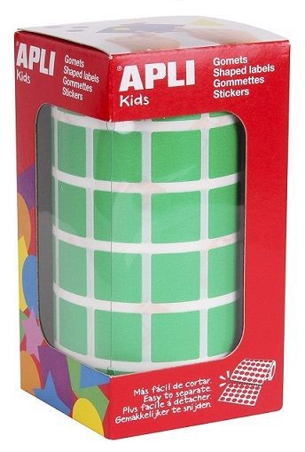 Gomets rollo cuadrados 15 mm Verde