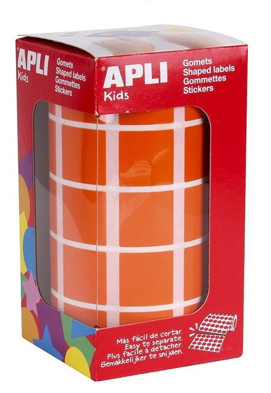 Gomets rollo cuadrados 20 mm naranja