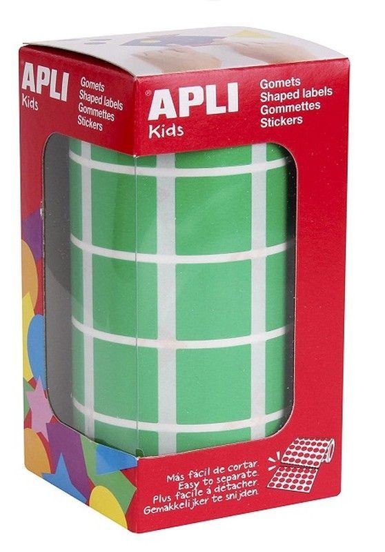 Gomets rollo cuadrados 20 mm verde