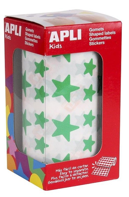 Gomets rollo estrellas 12,5 y 19,5 mm verde