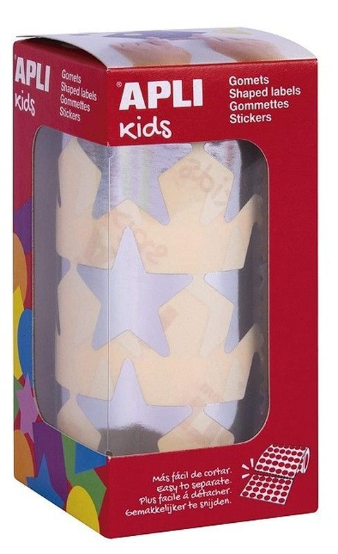 Gomets rollo estrellas metalizadas 33 mm plata