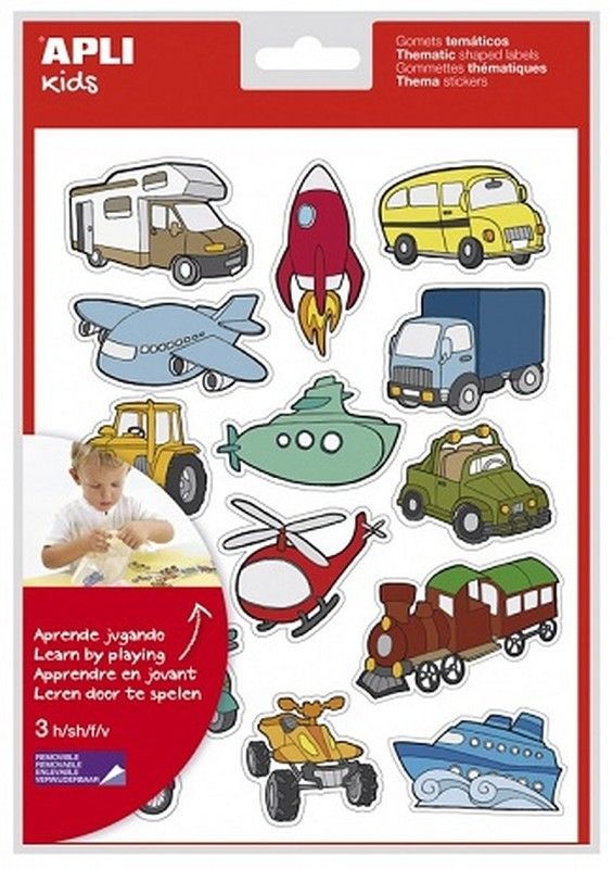 Gomets temáticos Los Transportes 3 hojas