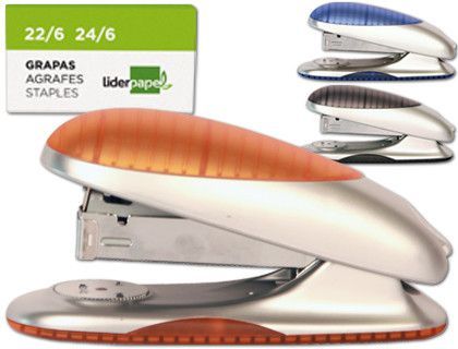 Grapadora Liderpapel Beetle con Regalo de Extraegrapas y Caja de 1000 Grapas 24/6,22/6 Capacidad 20H. Colores Surtidos